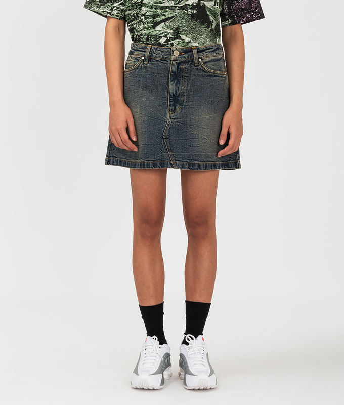 Crease Washed Denim Mini Skirt