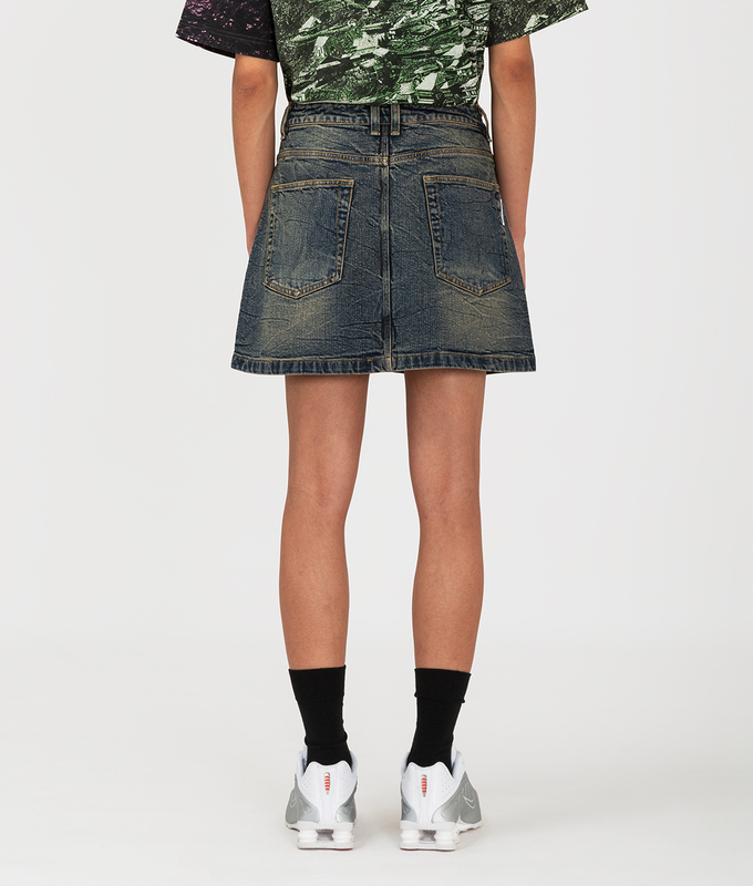 Crease Washed Denim Mini Skirt