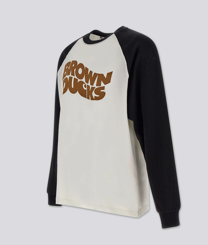 LONG SLEEVE BROWN DUCKS BASEBALL T-SHIRT 'WHITE/BLACK'