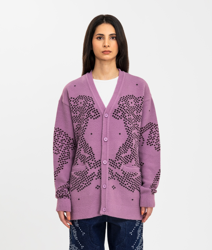 Mythical Beasts Jacquard Knit Cardigan 'Pink'