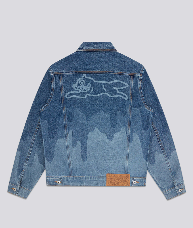 Mid Washed Lazer Drip Denim Trucker Jacket