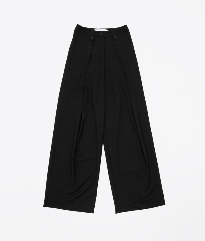 Wide Leg Pleated Pants 'Black Cat'