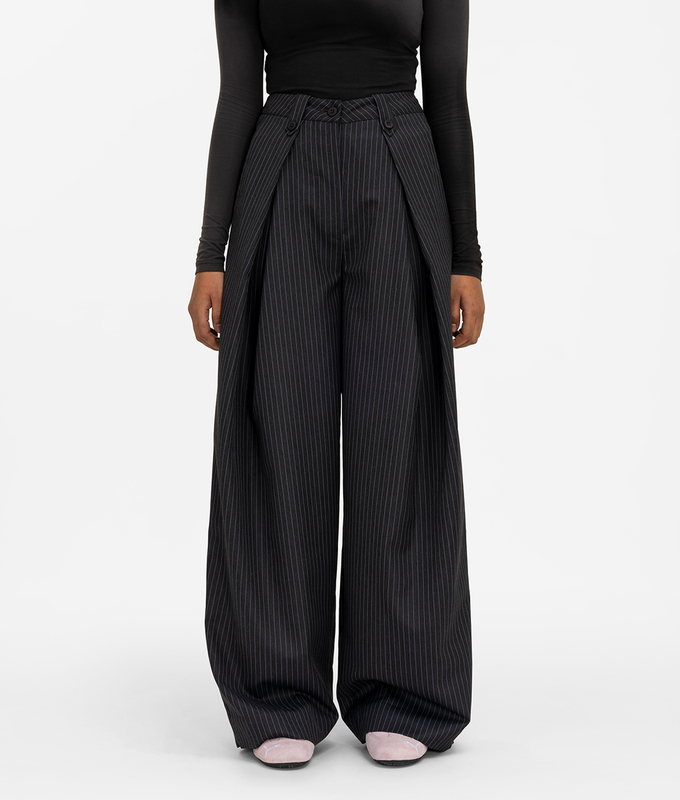 Wide Leg Pinstripe Pleated Pants 'Smoke Pearl'