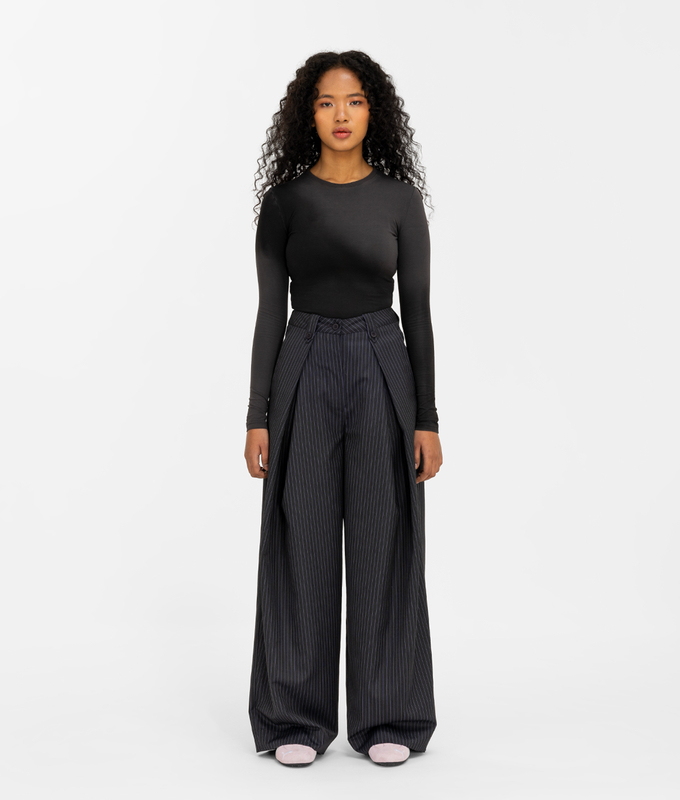 Wide Leg Pinstripe Pleated Pants 'Smoke Pearl'