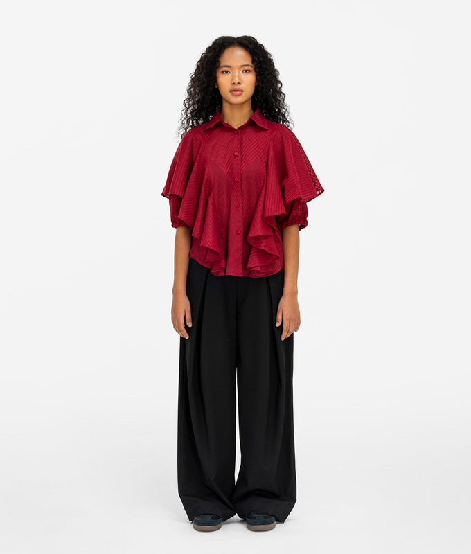 Batwing Ruffle Shirt 'Ruby Red'