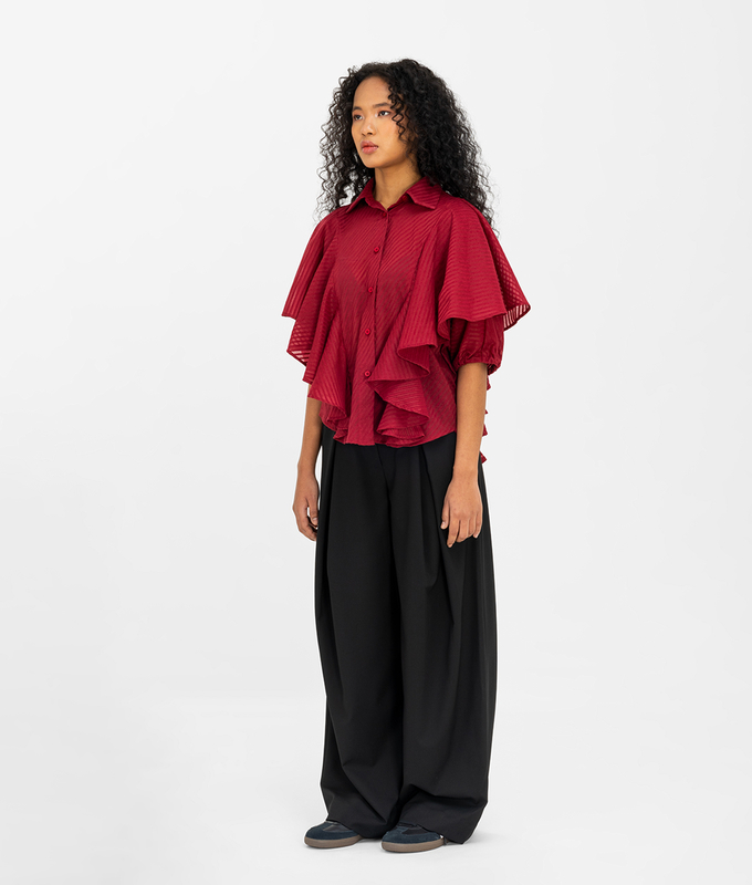 Batwing Ruffle Shirt 'Ruby Red'