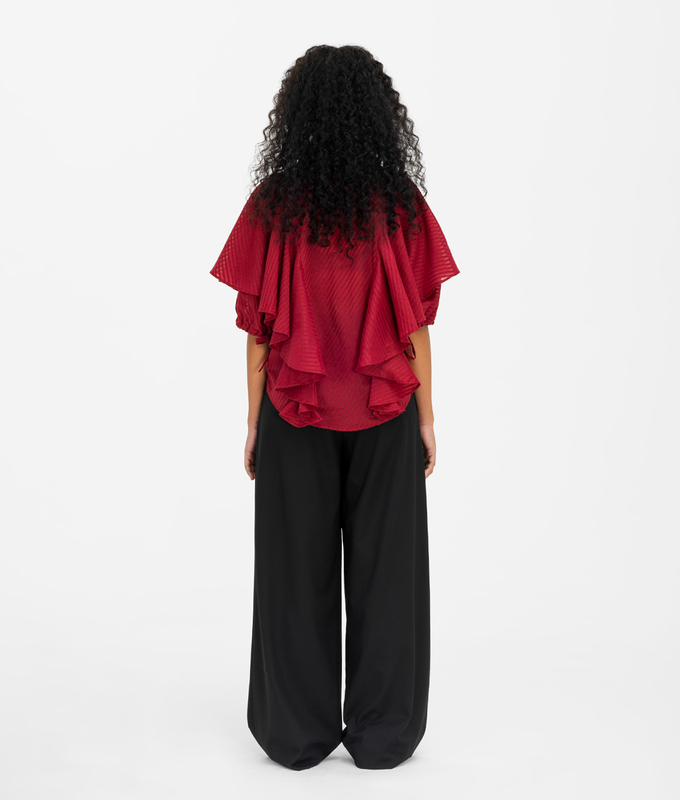 Batwing Ruffle Shirt 'Ruby Red'