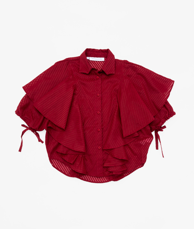 Batwing Ruffle Shirt 'Ruby Red'