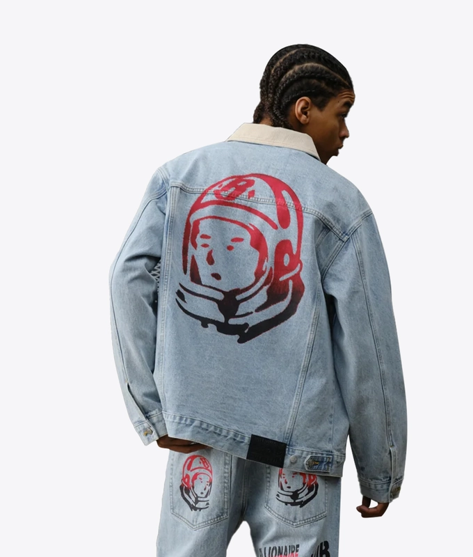 LIGHT WASHED SOUVENIR CORD COLLAR DENIM TRUCKER JACKET