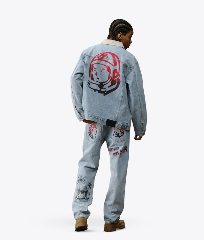 LIGHT WASHED SOUVENIR CORD COLLAR DENIM TRUCKER JACKET