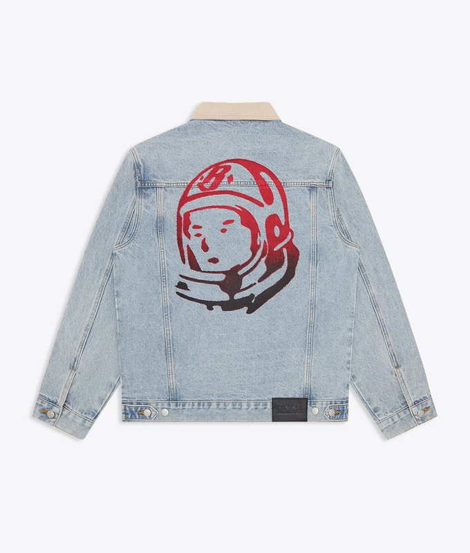 LIGHT WASHED SOUVENIR CORD COLLAR DENIM TRUCKER JACKET