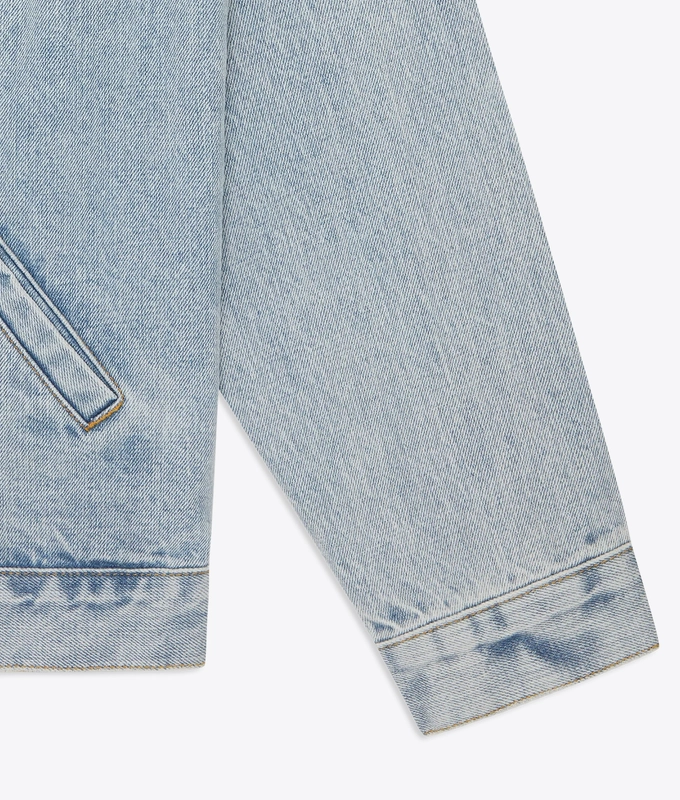 LIGHT WASHED SOUVENIR CORD COLLAR DENIM TRUCKER JACKET