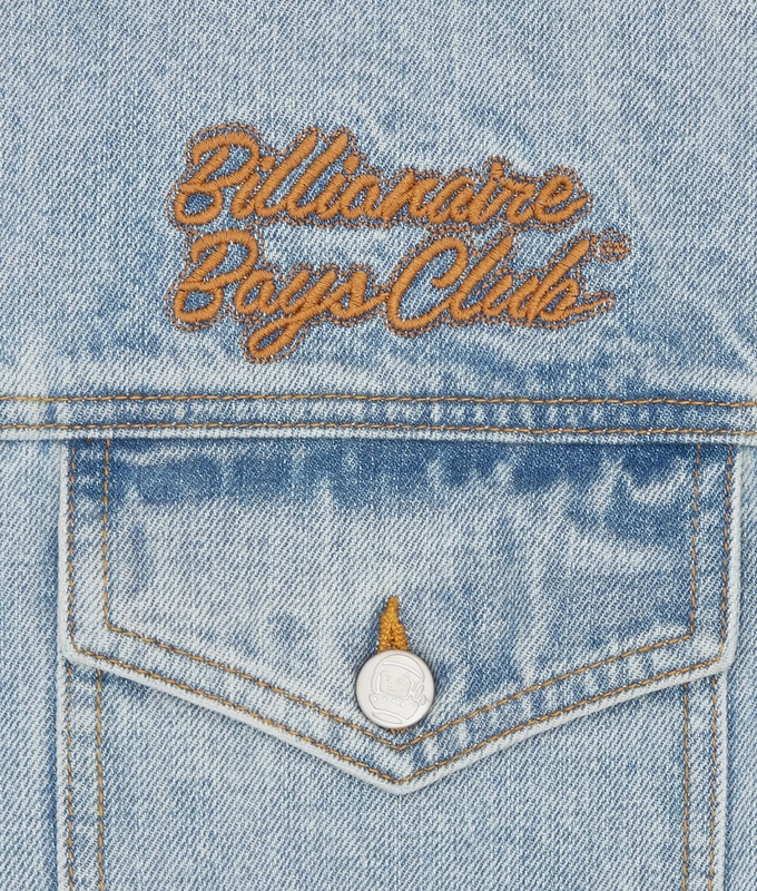 LIGHT WASHED SOUVENIR CORD COLLAR DENIM TRUCKER JACKET