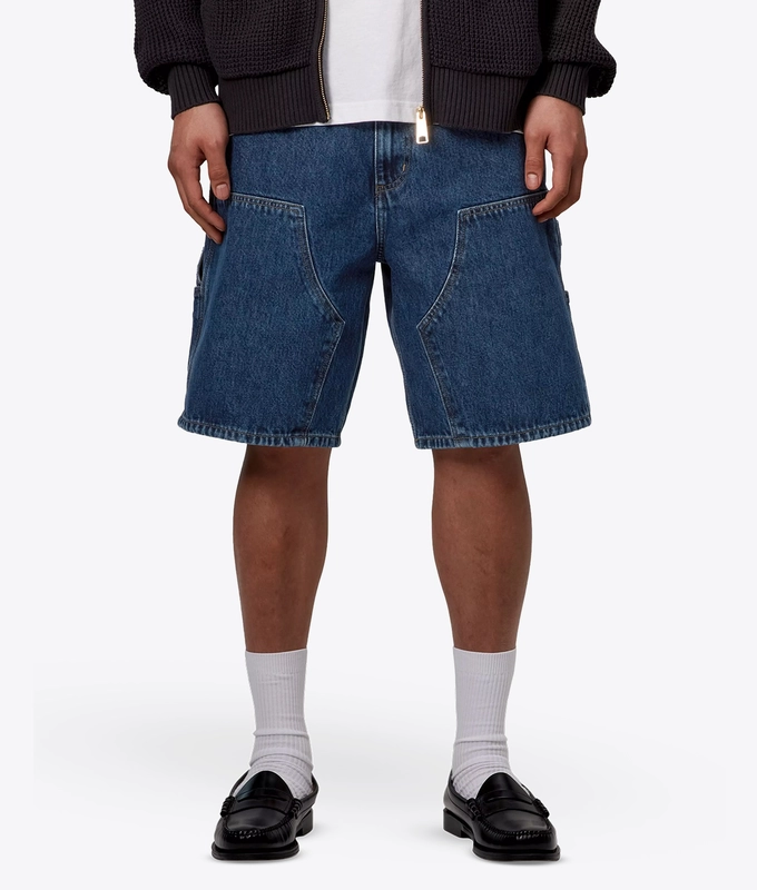 STONE WASHED DOUBLE KNEE SHORT