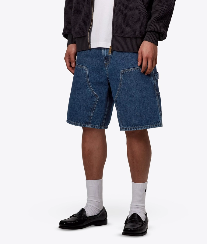 STONE WASHED DOUBLE KNEE SHORT