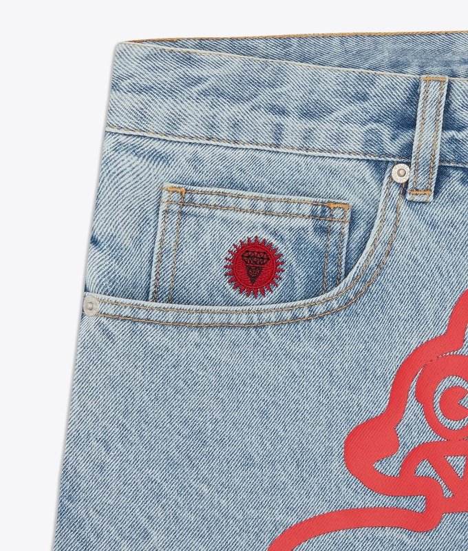 HEAVY WASHED RUNNING DOG DENIM SHORT