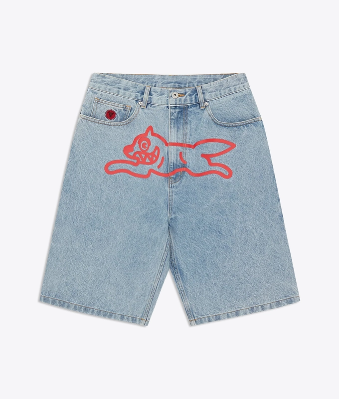 HEAVY WASHED RUNNING DOG DENIM SHORT
