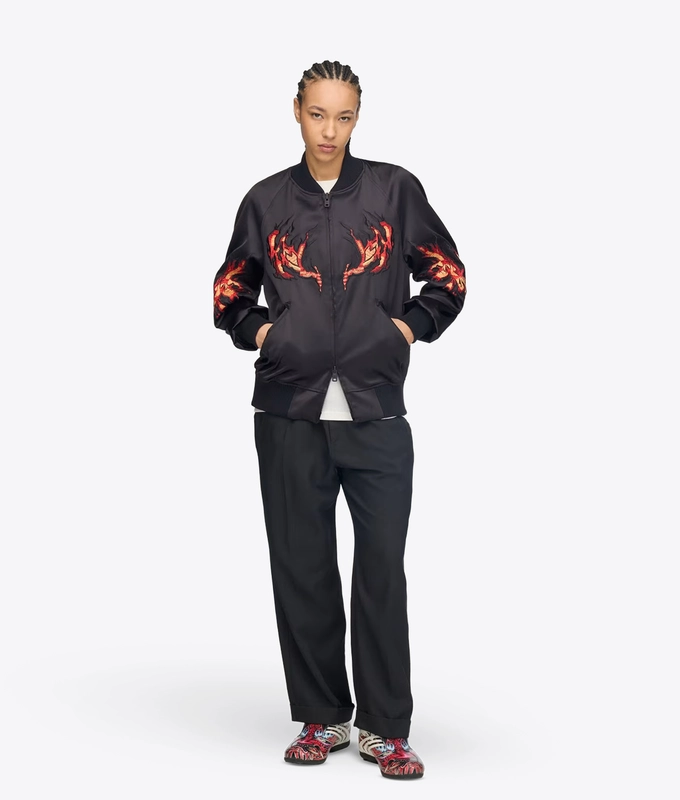 EMBROIDERED GRAPHIC SATIN SOUVENIR JACKET