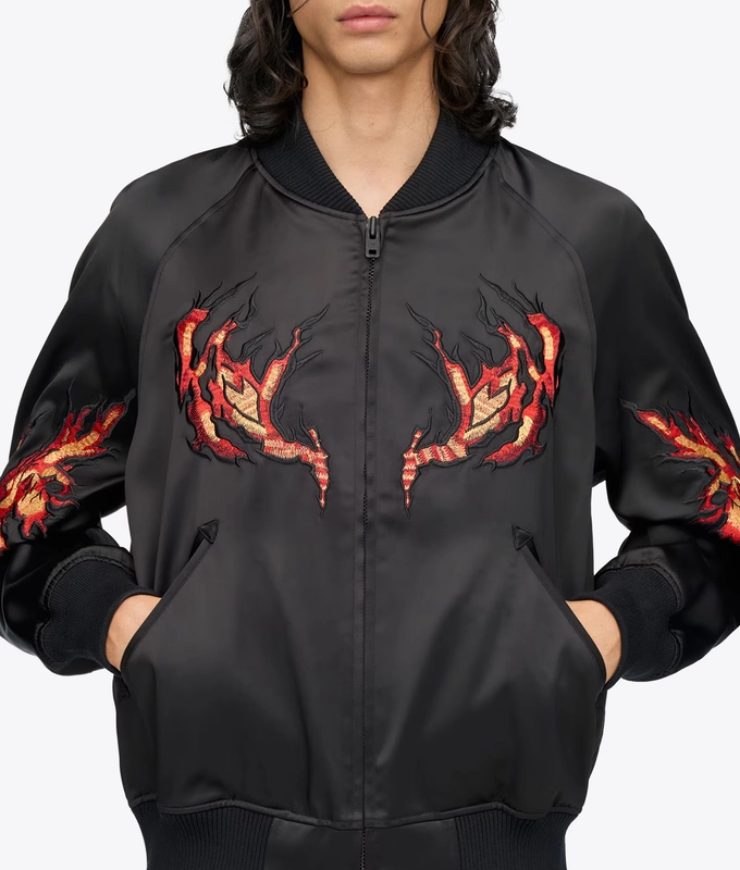 EMBROIDERED GRAPHIC SATIN SOUVENIR JACKET