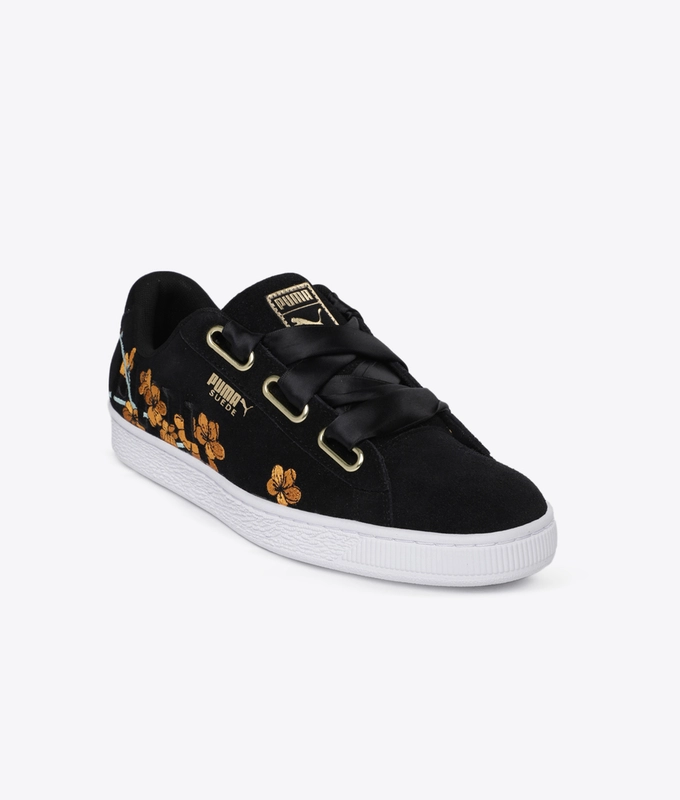 Suede Heart Floral Wn's 'Puma Black-Bright Marigold'