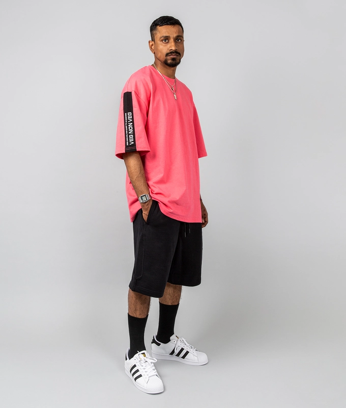 SLEEVE PANEL EMBROIDERED T-SHIRT 'PINK'