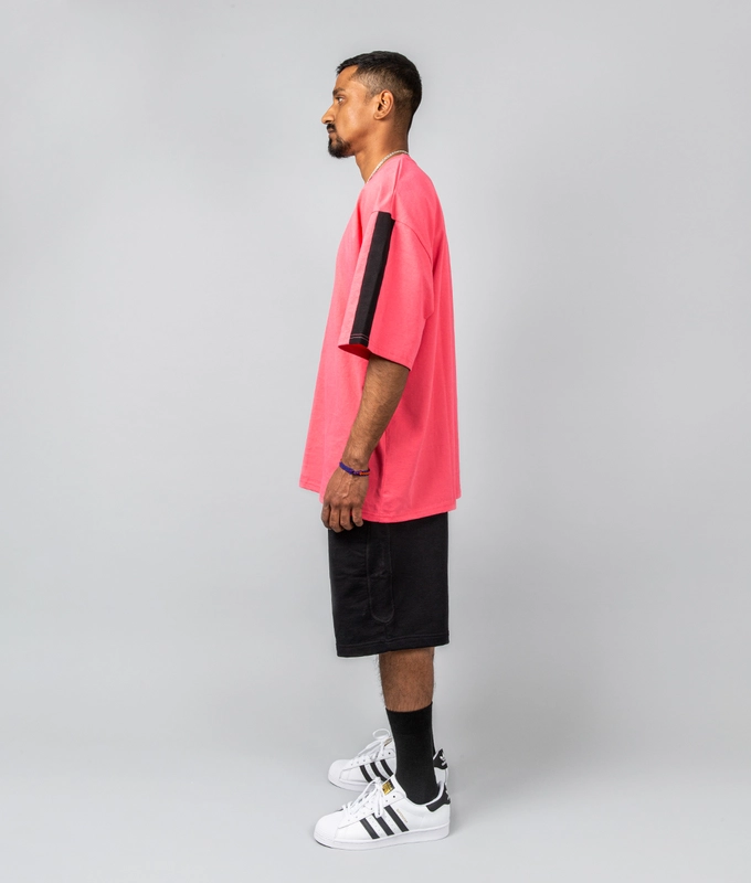 SLEEVE PANEL EMBROIDERED T-SHIRT 'PINK'