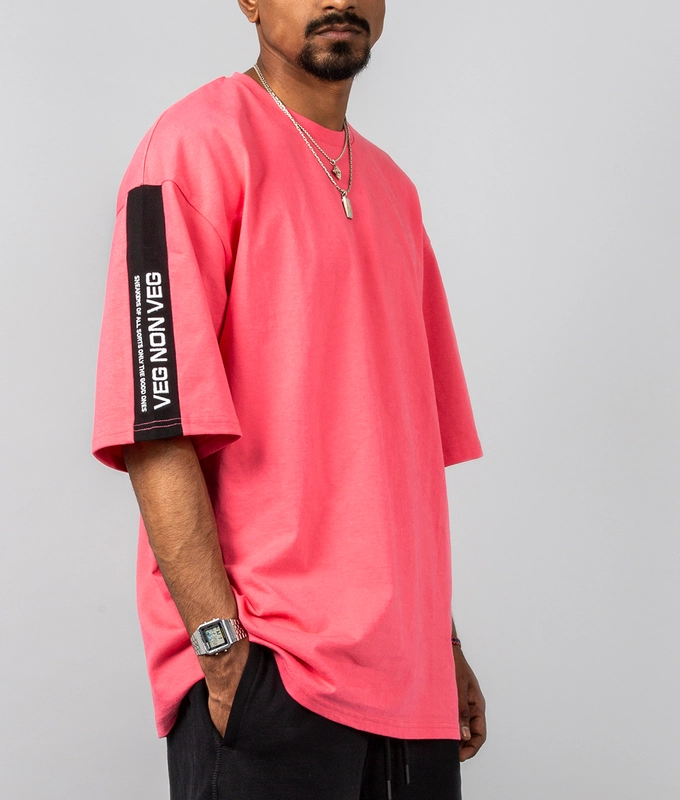 SLEEVE PANEL EMBROIDERED T-SHIRT 'PINK'