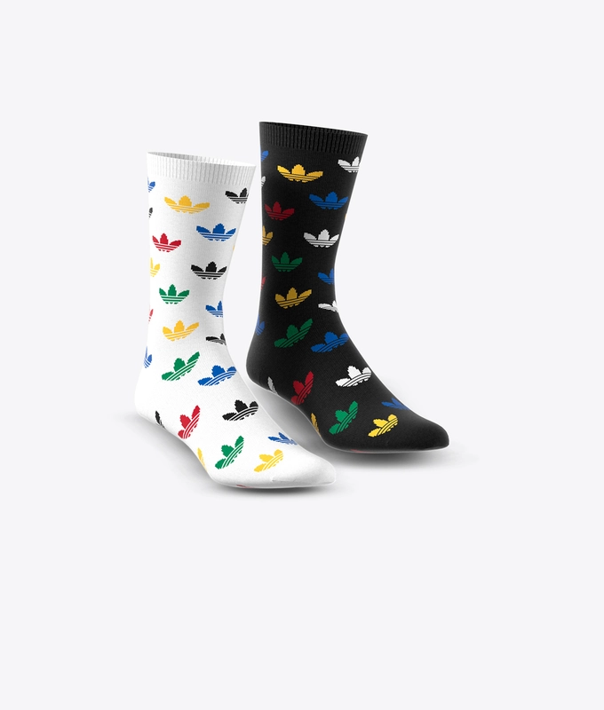 TREFOIL ALLOVER PRINT THIN CREW SOCKS 2 PAIRS 'White / Black / Multicolor'