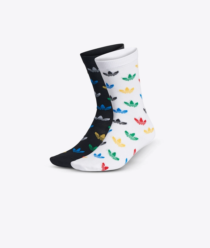 TREFOIL ALLOVER PRINT THIN CREW SOCKS 2 PAIRS 'White / Black / Multicolor'