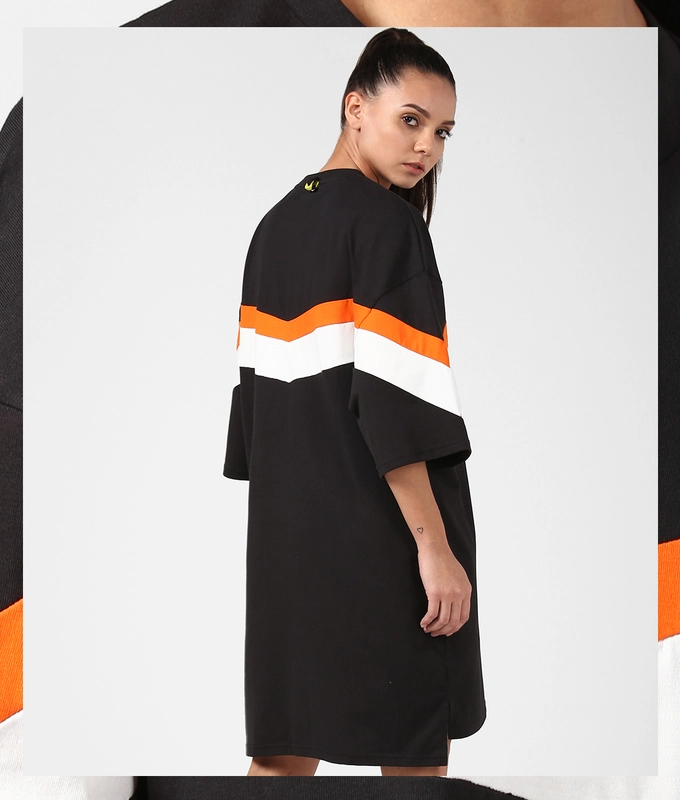 UNISEX TEE DRESS 'BLACK/ORANGE/WHITE'