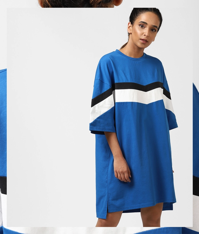UNISEX TEE DRESS 'SNORKEL BLUE/BLACK/WHITE'
