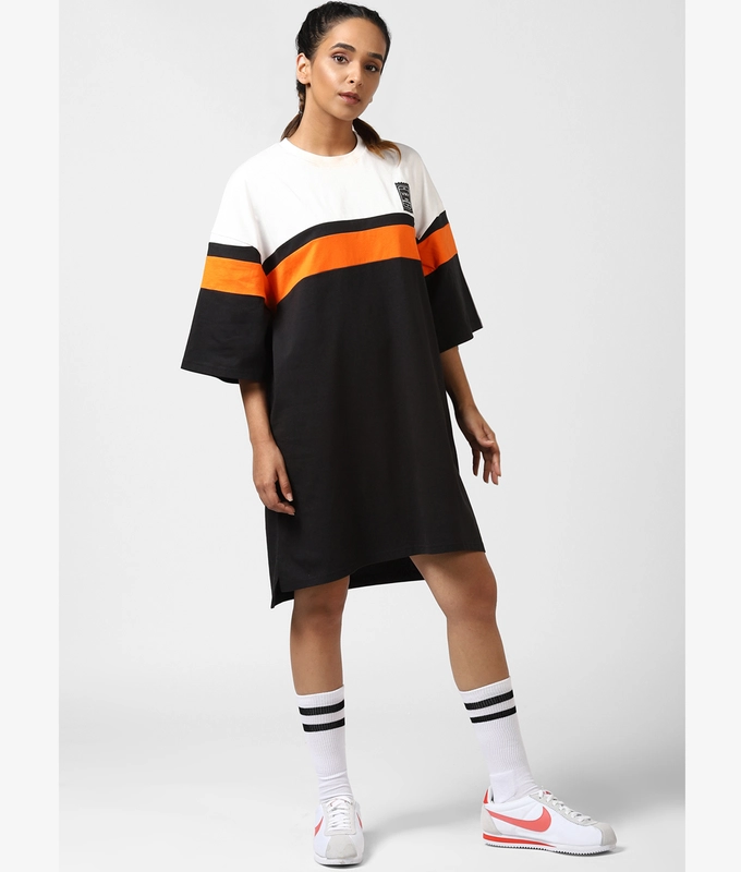 UNISEX GRAPHIC DRESS 'BLACK/ORANGE/WHITE'