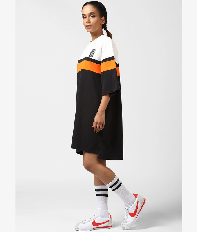 UNISEX GRAPHIC DRESS 'BLACK/ORANGE/WHITE'