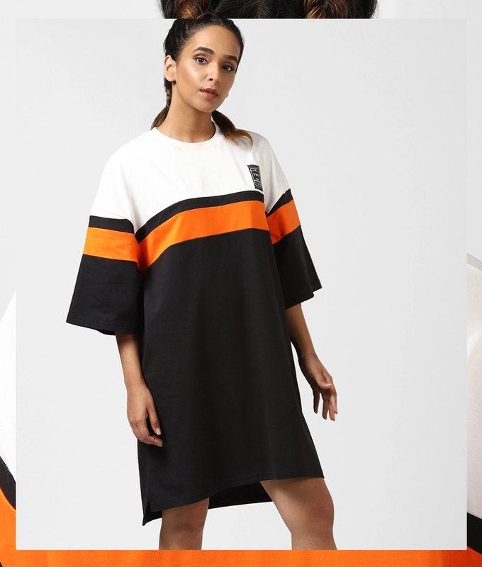 UNISEX GRAPHIC DRESS 'BLACK/ORANGE/WHITE'