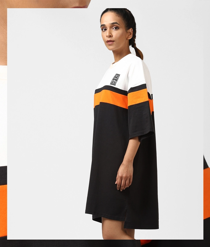 UNISEX GRAPHIC DRESS 'BLACK/ORANGE/WHITE'