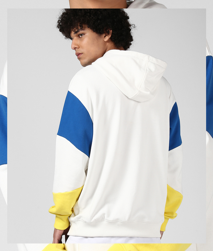 UNISEX CUT  SEW HOODIE 'WHITE/SNORKEL BLUE/YELLOW'