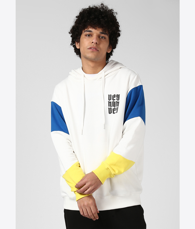 UNISEX CUT  SEW HOODIE 'WHITE/SNORKEL BLUE/YELLOW'