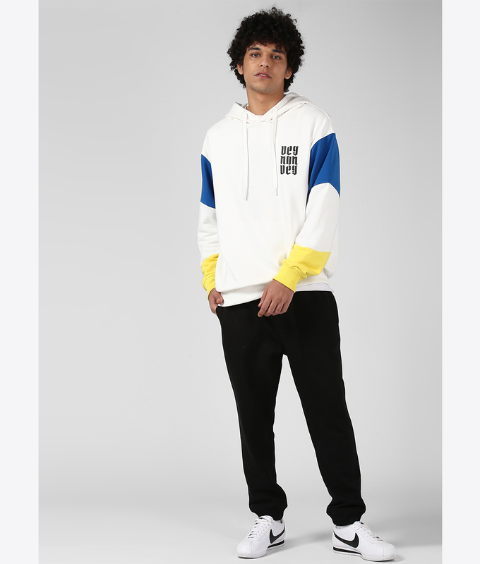 UNISEX CUT  SEW HOODIE 'WHITE/SNORKEL BLUE/YELLOW'