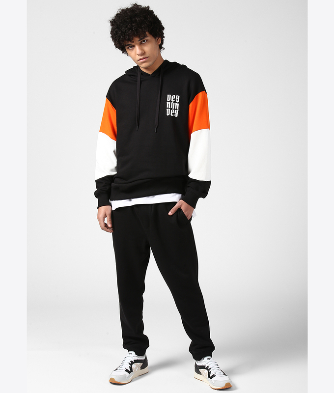 UNISEX CUT  SEW HOODIE 'BLACK/ORANGE/WHITE'