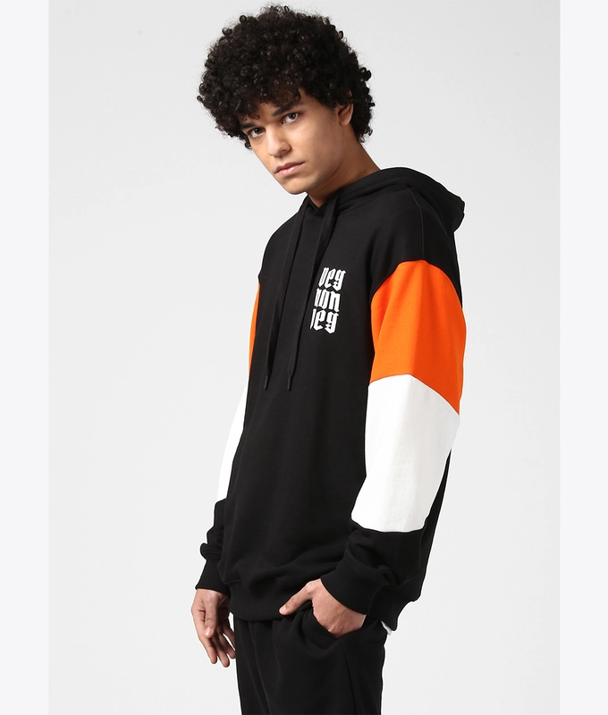 UNISEX CUT  SEW HOODIE 'BLACK/ORANGE/WHITE'