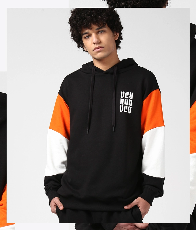 UNISEX CUT  SEW HOODIE 'BLACK/ORANGE/WHITE'