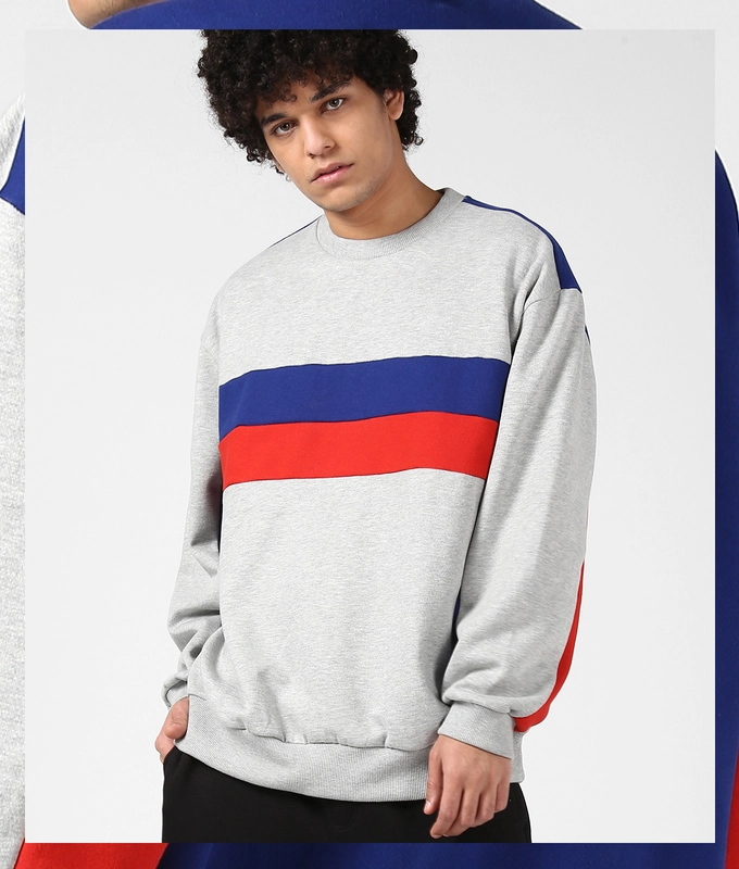 UNISEX PANEL SWEAT SHIRT 'GREY MELANGE/NAVY/RED'