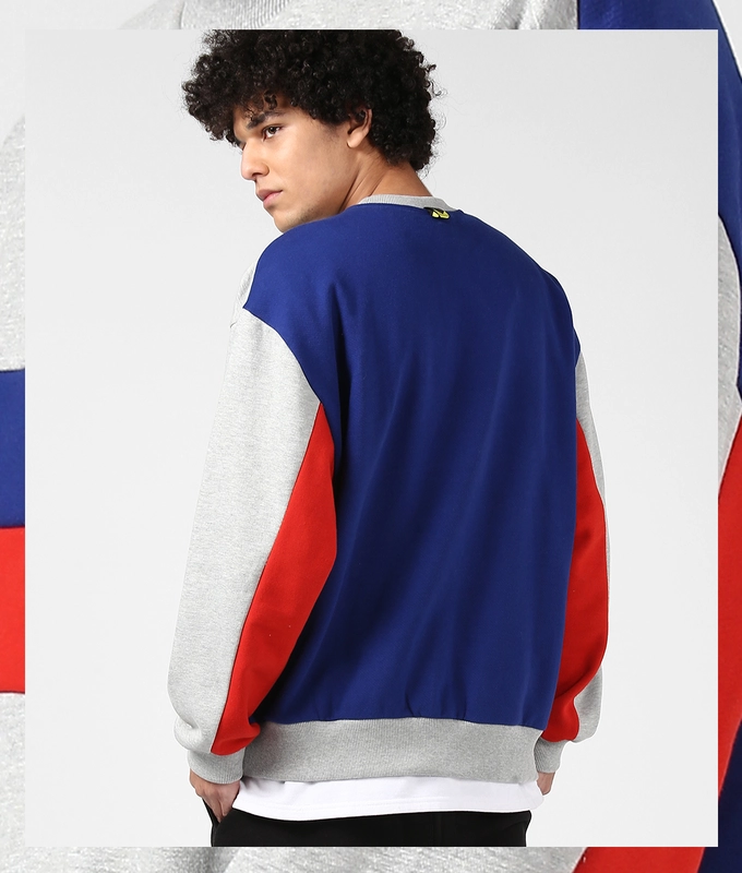 UNISEX PANEL SWEAT SHIRT 'GREY MELANGE/NAVY/RED'