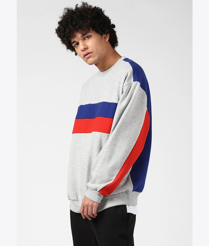 UNISEX PANEL SWEAT SHIRT 'GREY MELANGE/NAVY/RED'