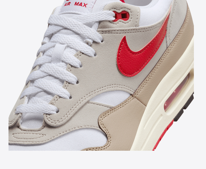 Nike AIR MAX 1 WHITE UNIVERSITY RED CREAM LIMESTONE VegNonVeg