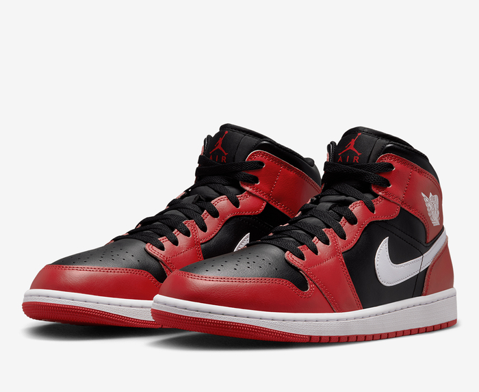 Jordan - AIR JORDAN 1 MID 'BLACK/WHITE-GYM RED' - VegNonVeg