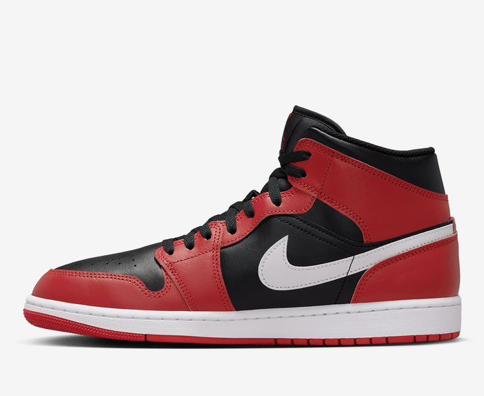 Jordan - AIR JORDAN 1 MID 'BLACK/WHITE-GYM RED' - VegNonVeg