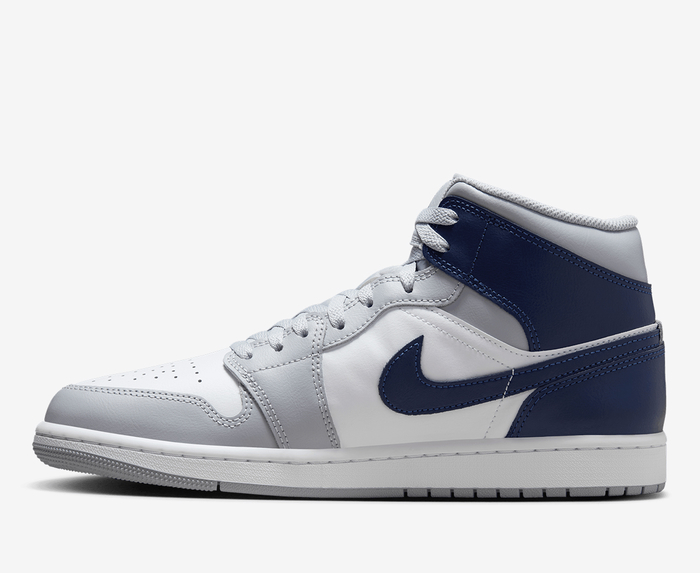 Jordan - AIR JORDAN 1 MID 'WHITE/MIDNIGHT NAVY-WOLF GREY' - VegNonVeg