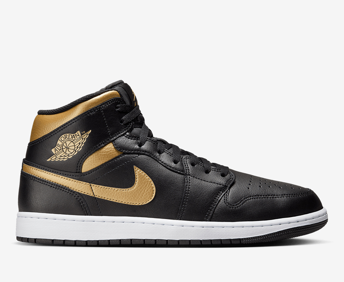 Jordan - AIR JORDAN 1 MID 'BLACK/METALLIC GOLD-WHITE' - VegNonVeg