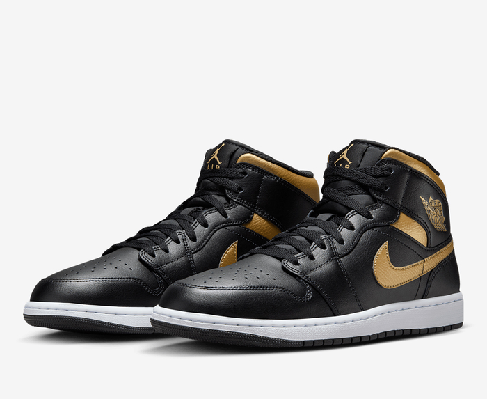 Jordan - AIR JORDAN 1 MID 'BLACK/METALLIC GOLD-WHITE' - VegNonVeg